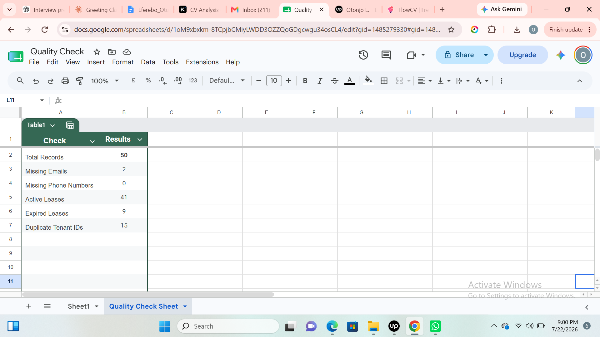 Data quality audit sample