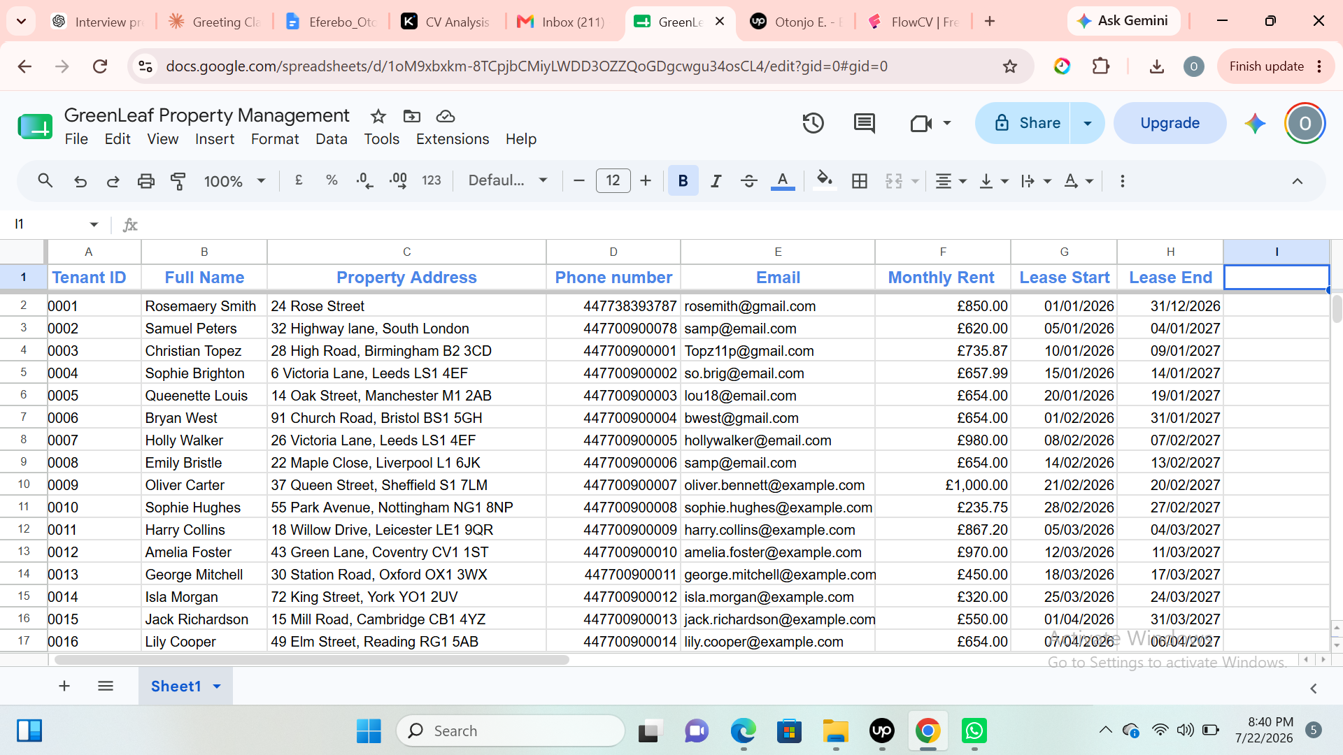 Property and tenant records sample